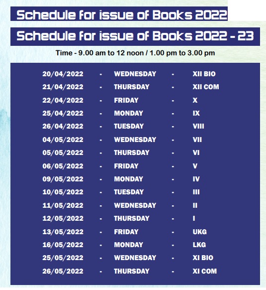 Schedule for issue of Books 2022-23